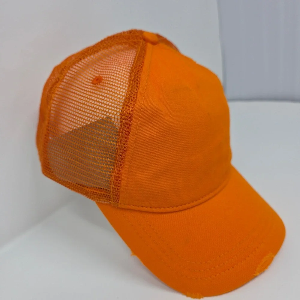 Trucker Hat OS Distressed Mesh Back Cotton Snapback Orange